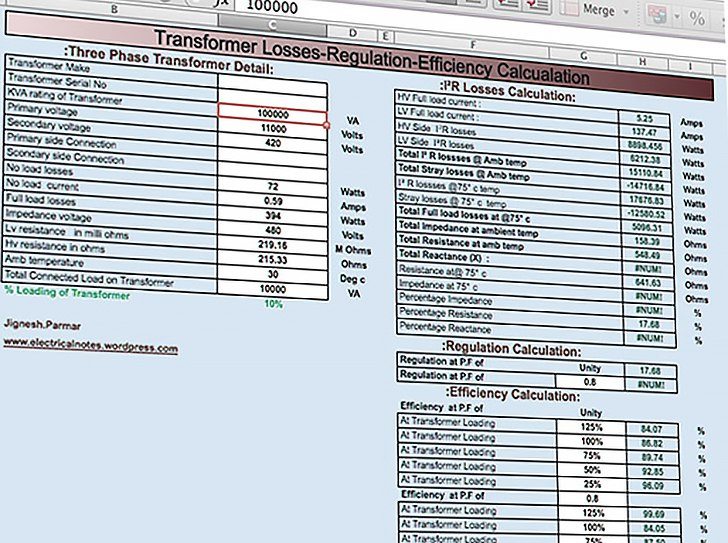 transformer load calculations spreadsheet